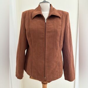 labeled - brown ladies zip up faux suede blazer jacket